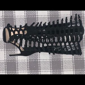 Knee high caged heels